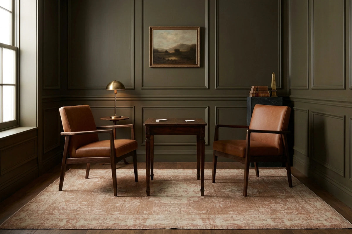 Brown Turkish rug in a styled room