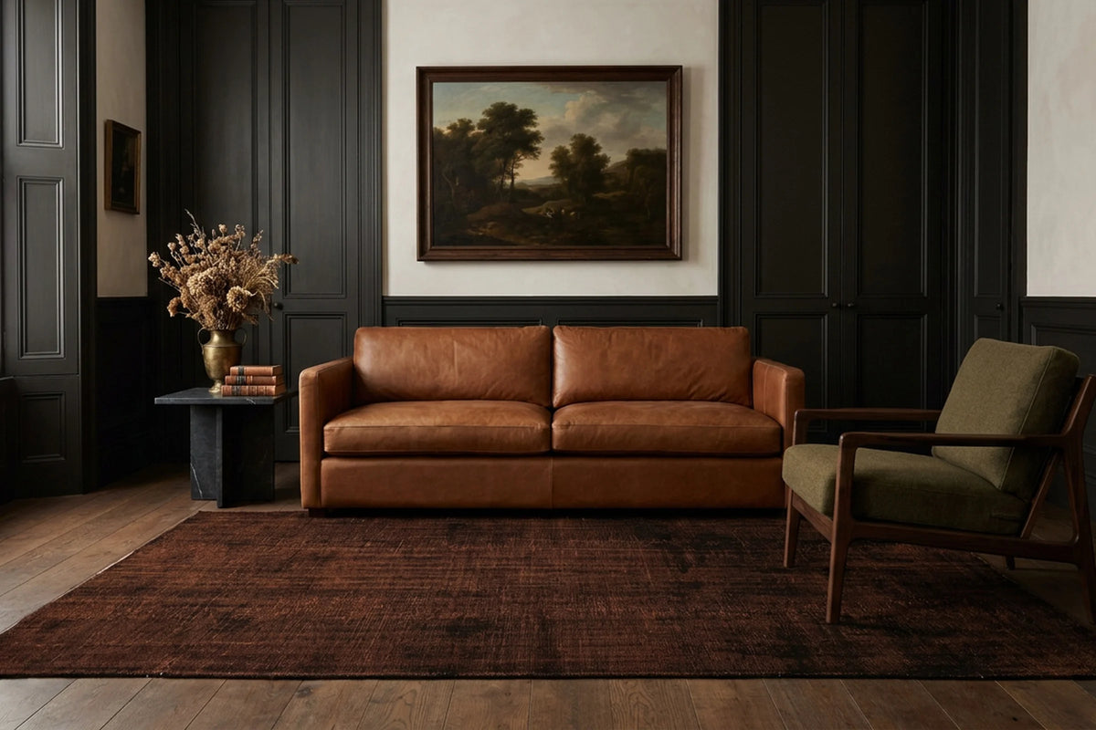 Brown Turkish rug in a living room