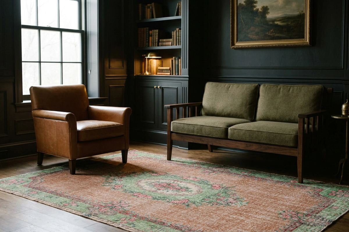 Brown Turkish rug in a styled room