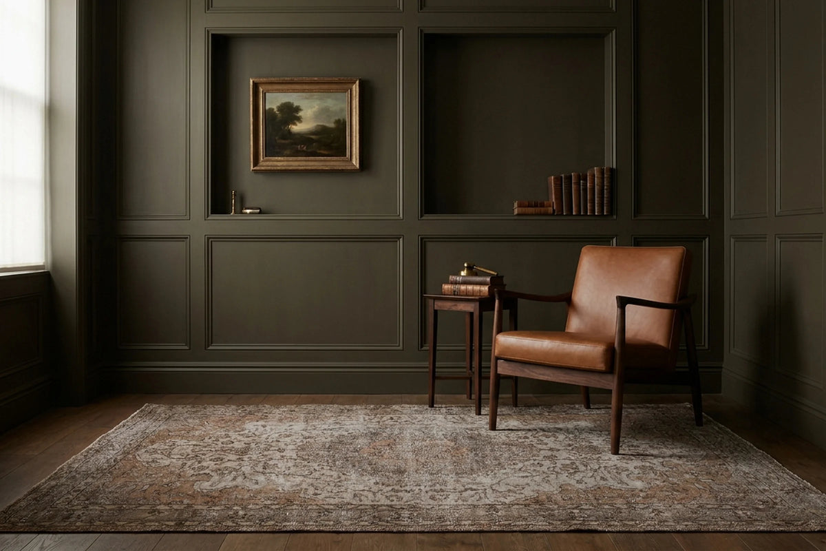 Brown Turkish rug in a styled room