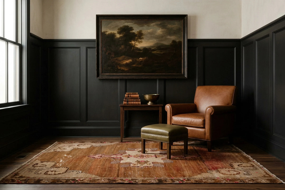 Brown Turkish rug in a styled room
