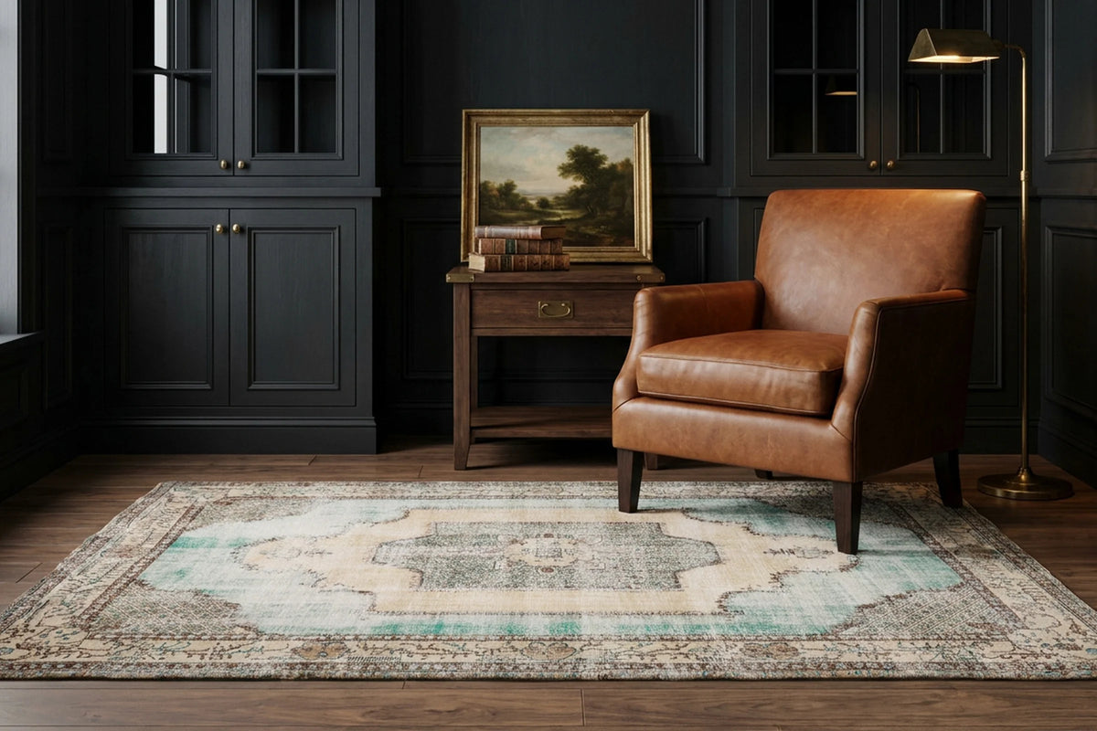 Brown Turkish rug in a styled room