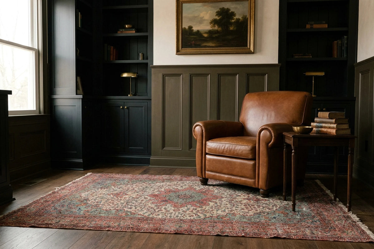 Brown Turkish rug in a styled room