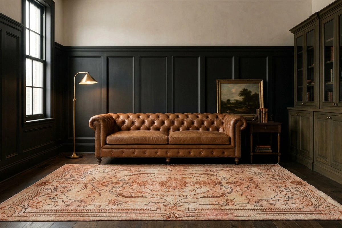 Brown Turkish rug in a styled room