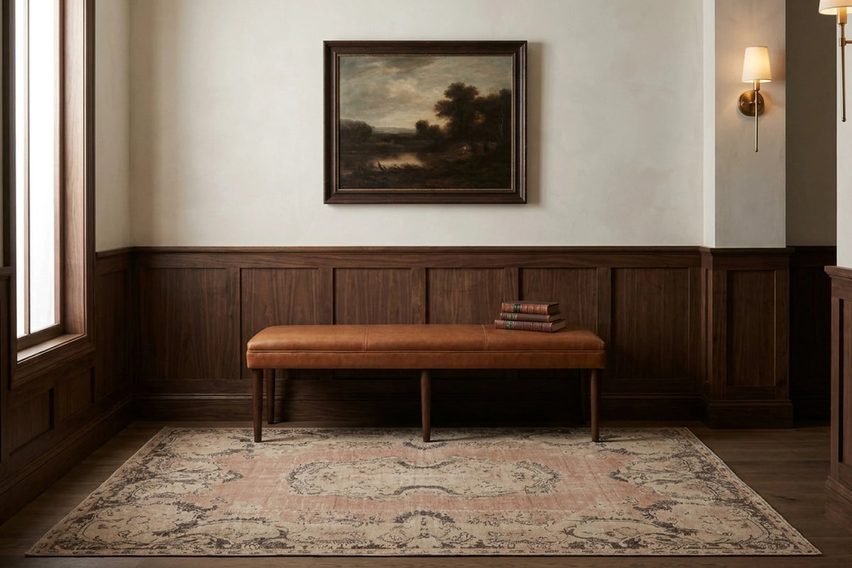 Brown Turkish rug in a hallway
