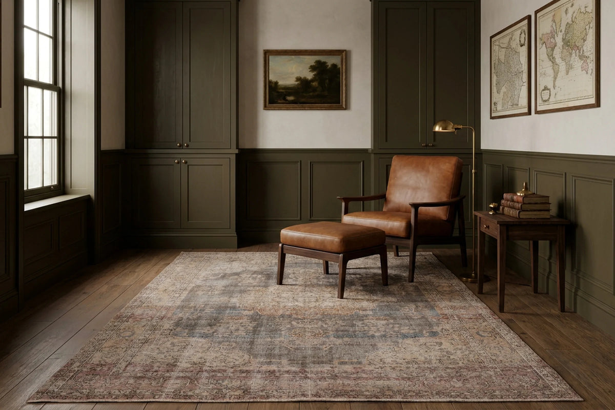 Brown Turkish rug in a styled room
