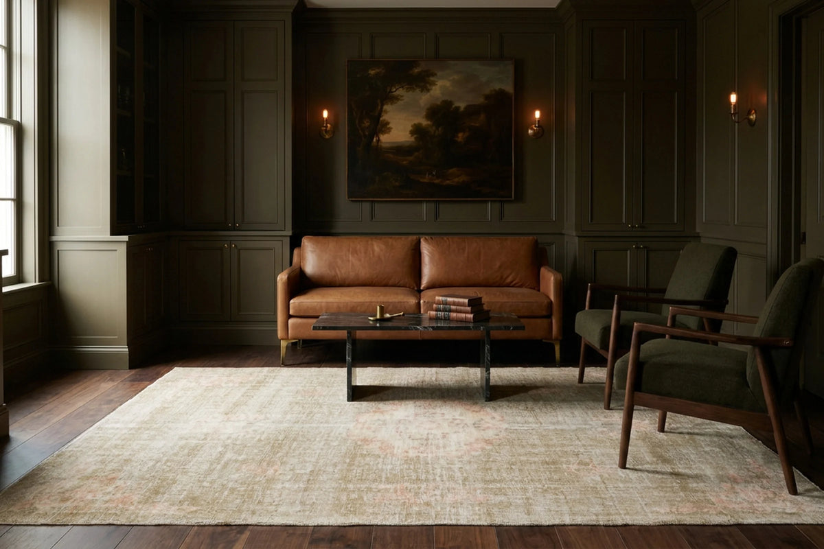 Brown Turkish rug in a styled room