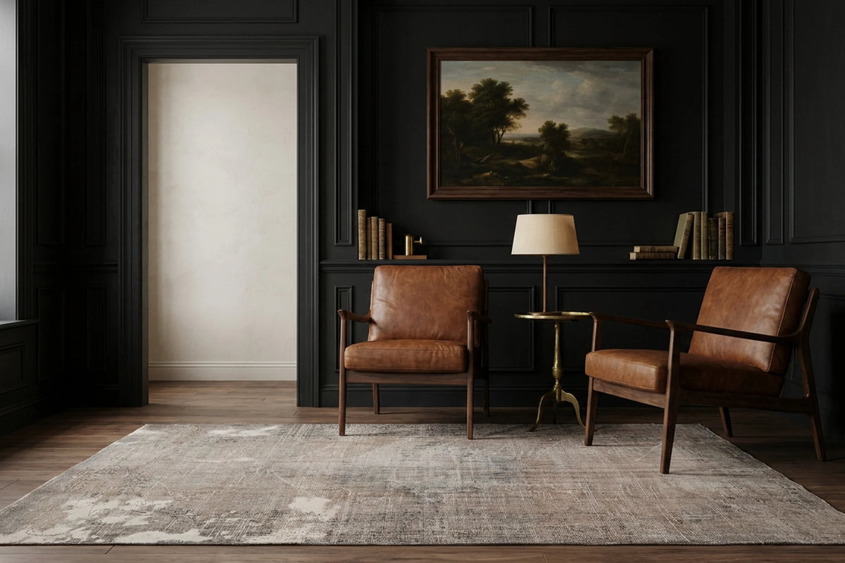 Brown Turkish rug in a styled room