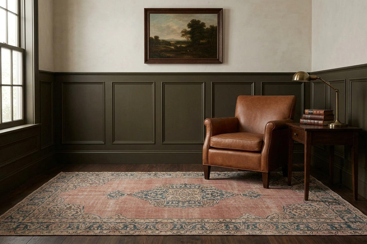 Brown Turkish rug in a study