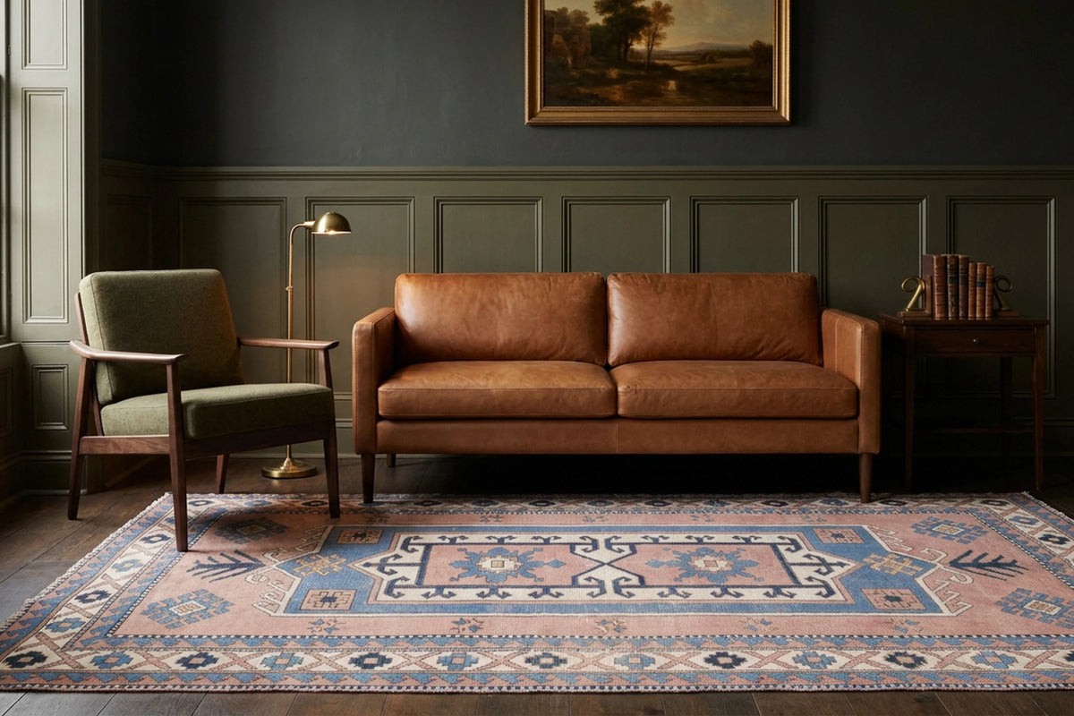 Brown Turkish rug in a styled room