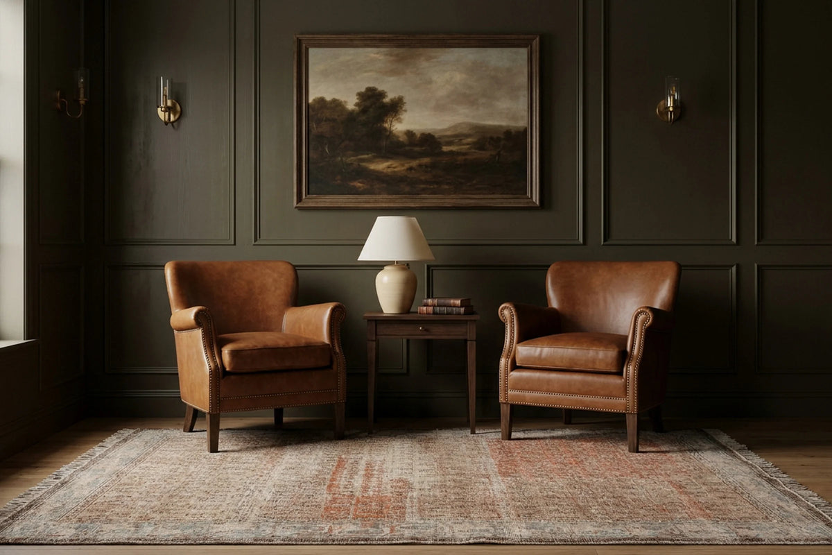 Brown Turkish rug in a styled room