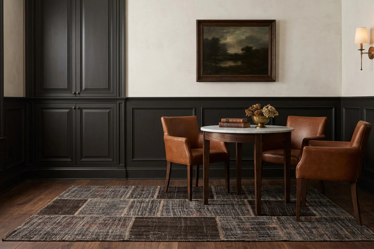 Brown Turkish rug in a styled room