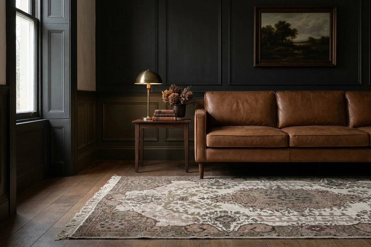 Brown Turkish rug in a conservatory