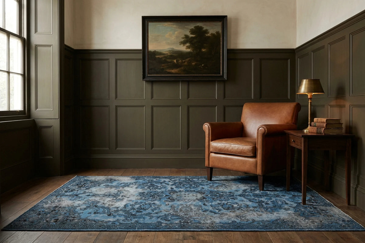 Brown Turkish rug in a styled room