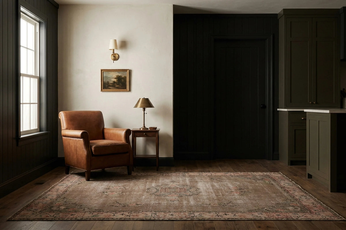 Brown Turkish rug in a kitchen