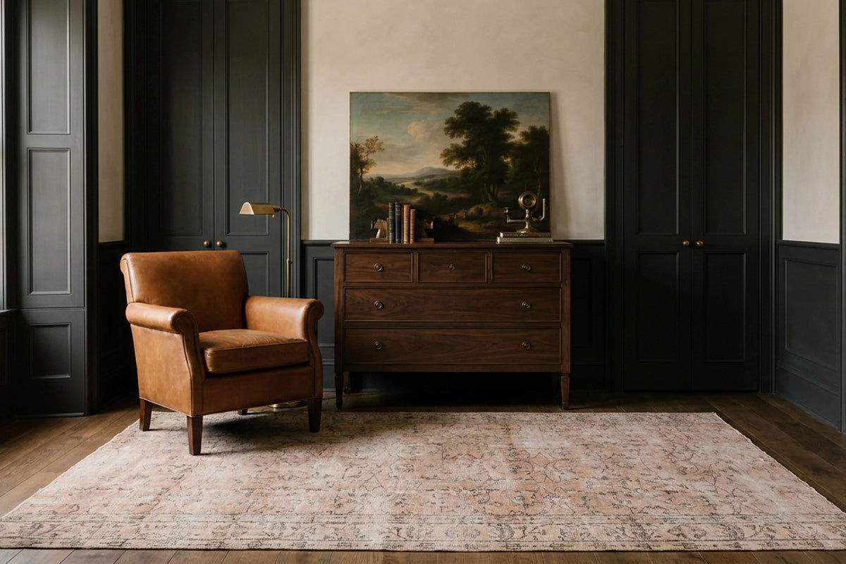 Brown Turkish rug in a styled room