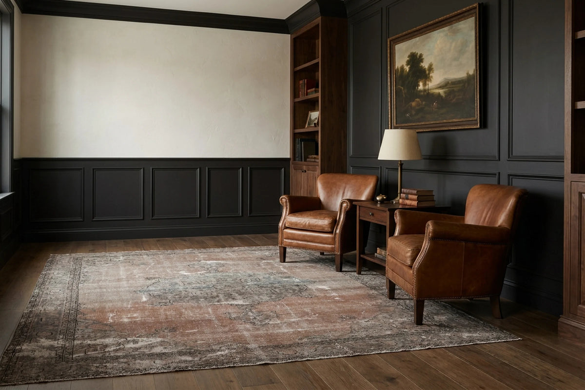 Brown Turkish rug in a styled room