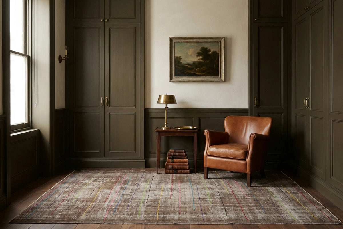Brown Turkish rug in a styled room