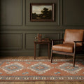 Brown Turkish rug in a library