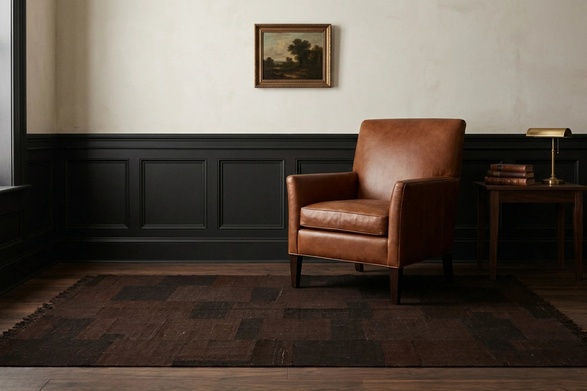 Brown Turkish rug in a study