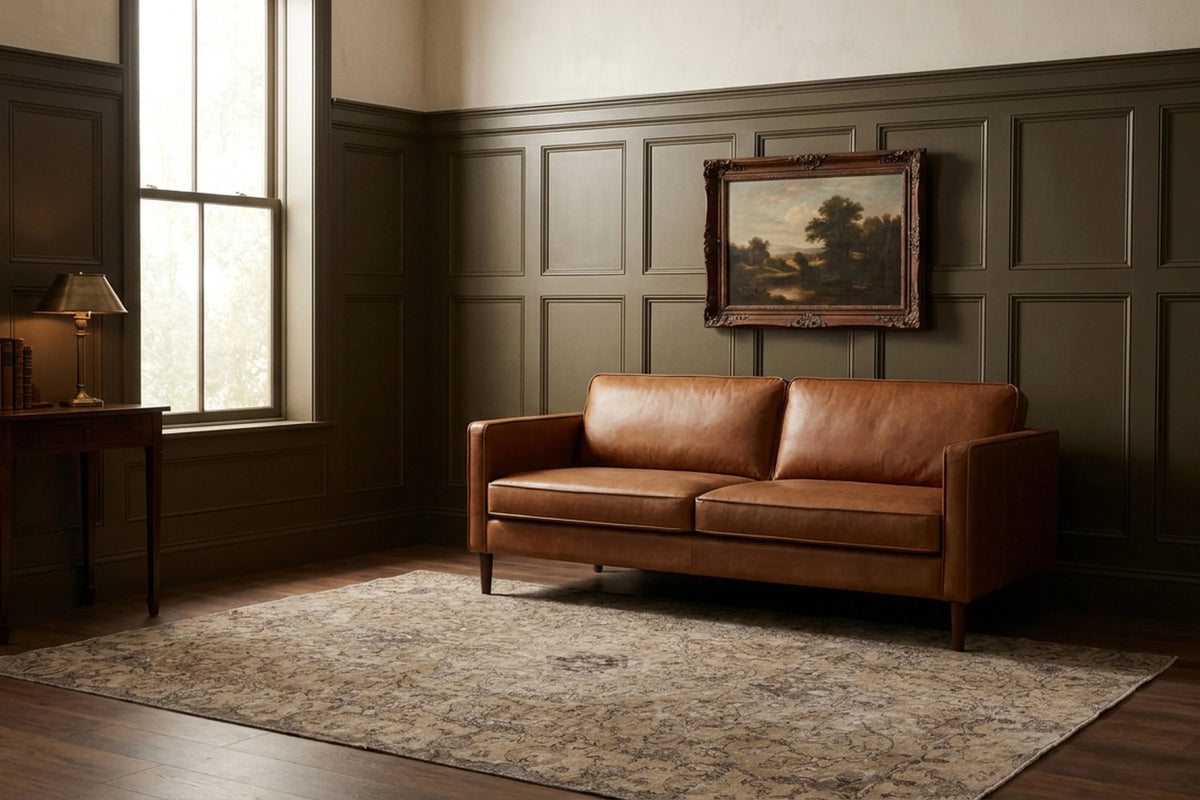 Brown Turkish rug in a styled room