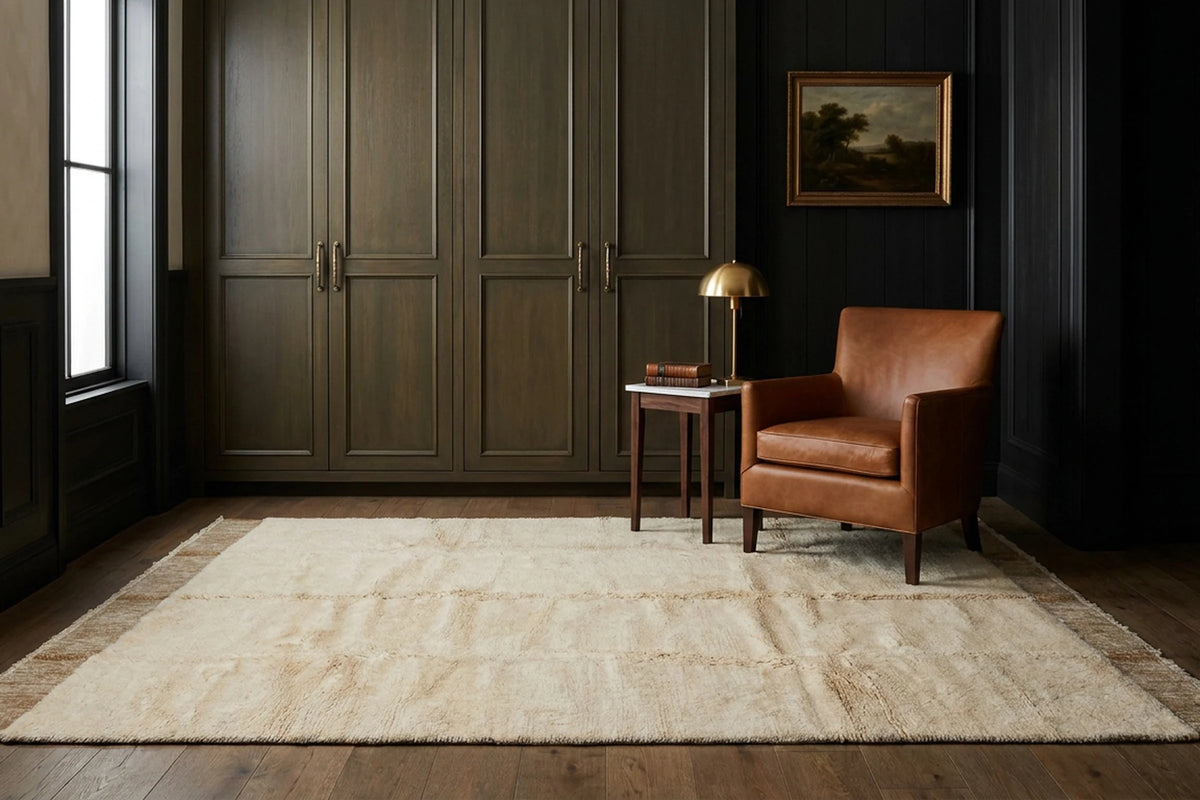 Dark Mustard High Pile area rug in a living room
