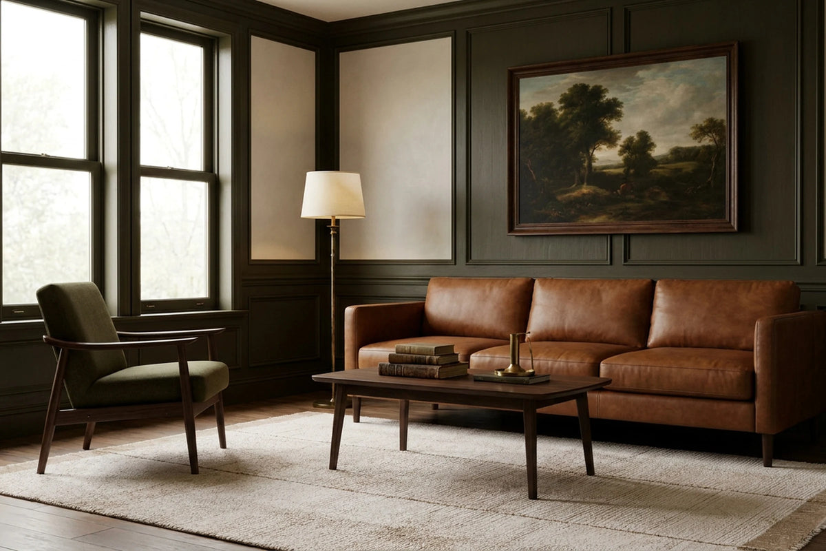 Dark Mustard Shaggy Wool area rug in a library