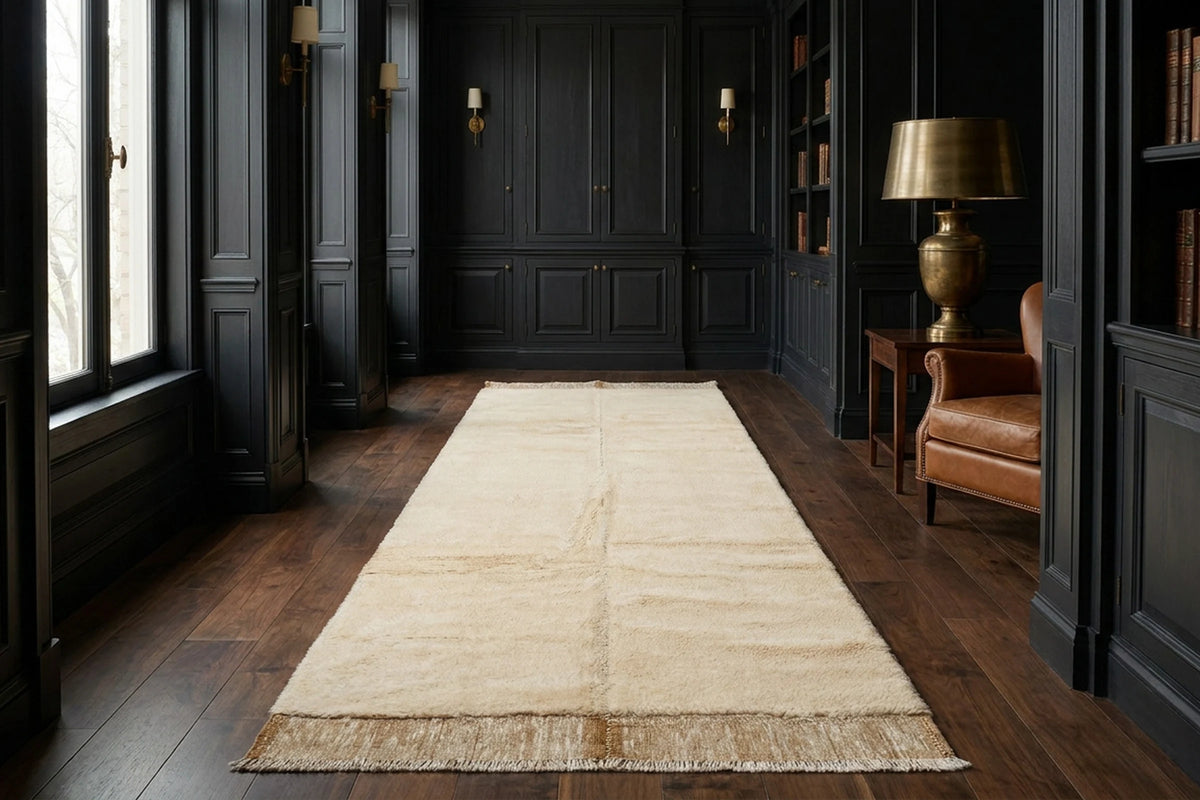 Dark Mustard High Pile runner rug in a hallway