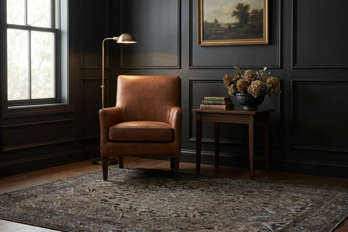 Gray rug in a styled room