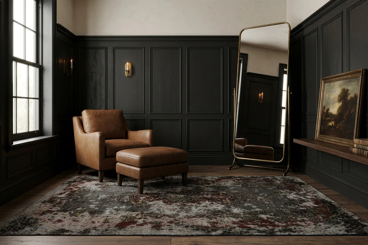 Gray Turkish rug in a styled room