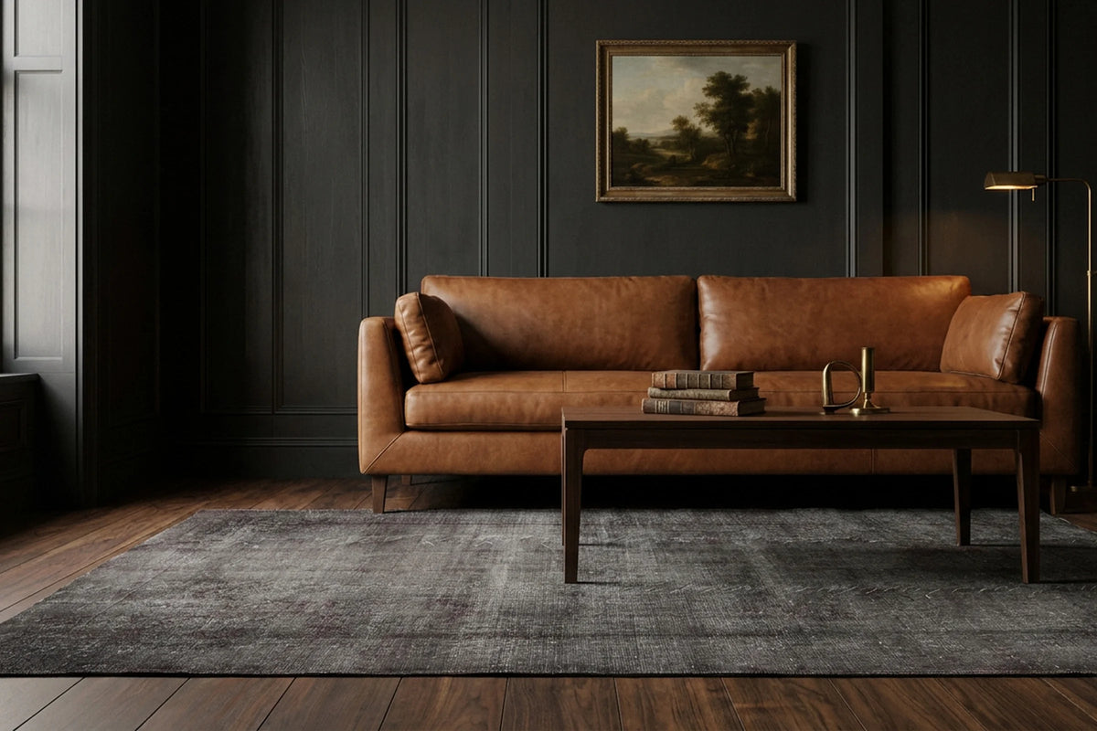 Gray Turkish rug in a styled room