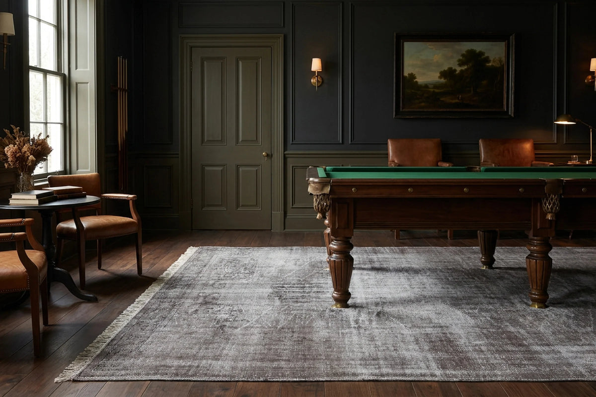 Gray Turkish rug in a styled room