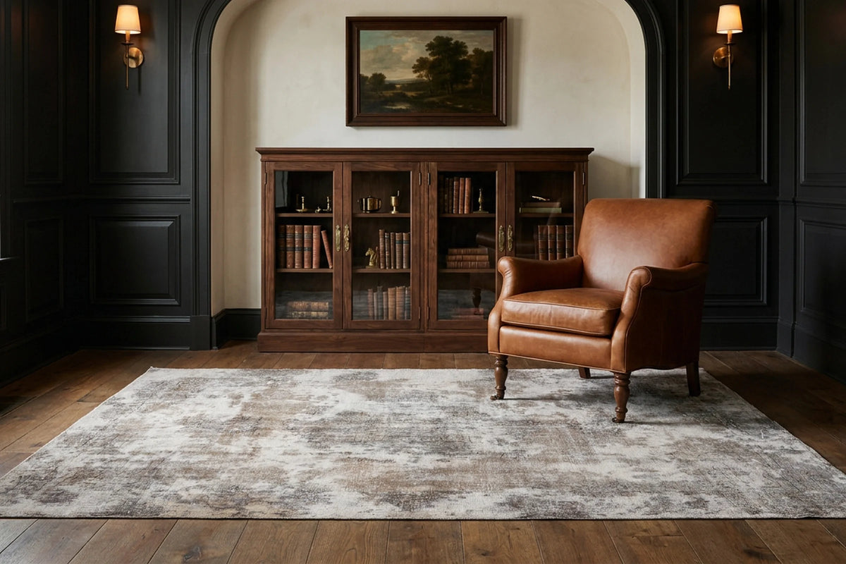 Gray Turkish rug in a styled room