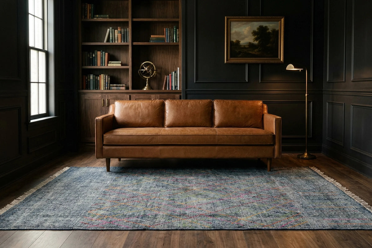 Gray Turkish rug in a styled room
