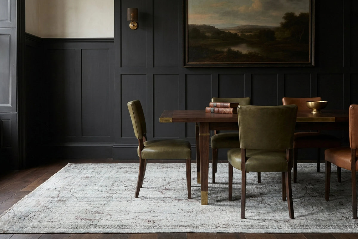 Gray Turkish rug in a styled room
