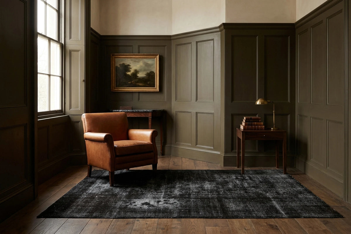 Gray Turkish rug in a styled room