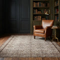 Gray Turkish rug in a library