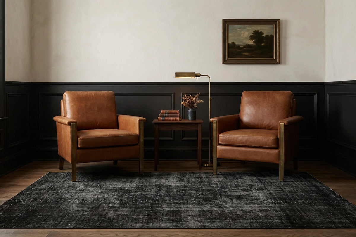 Gray Turkish rug in a styled room