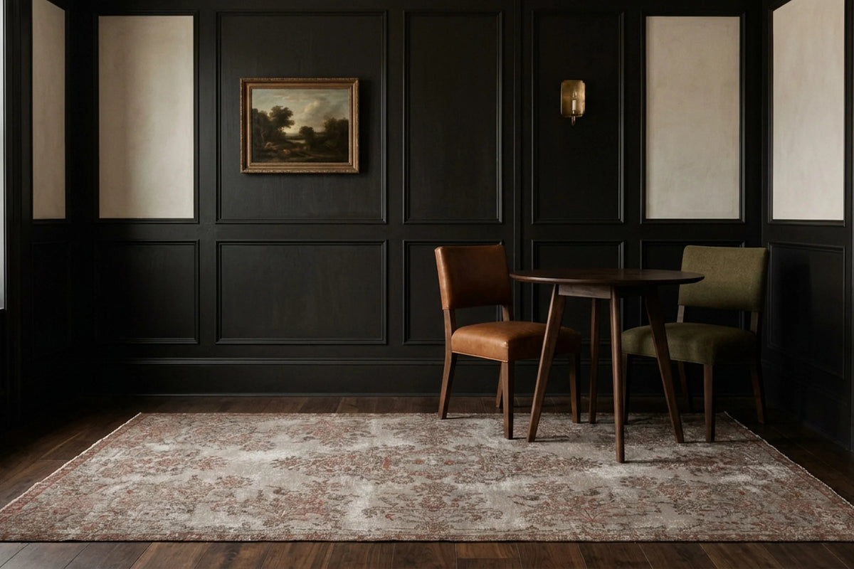 Gray Turkish rug in a styled room