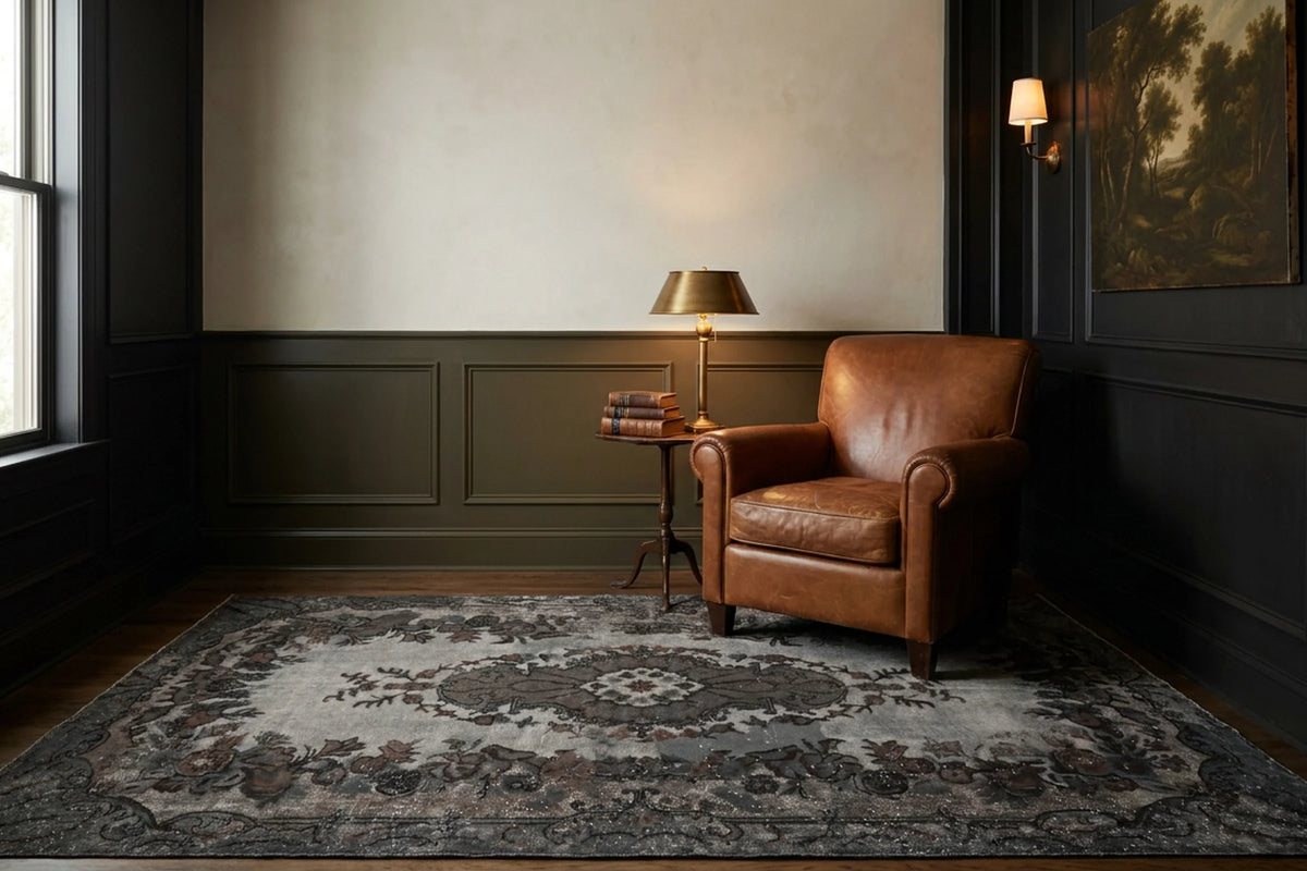 Gray Turkish rug in a styled room
