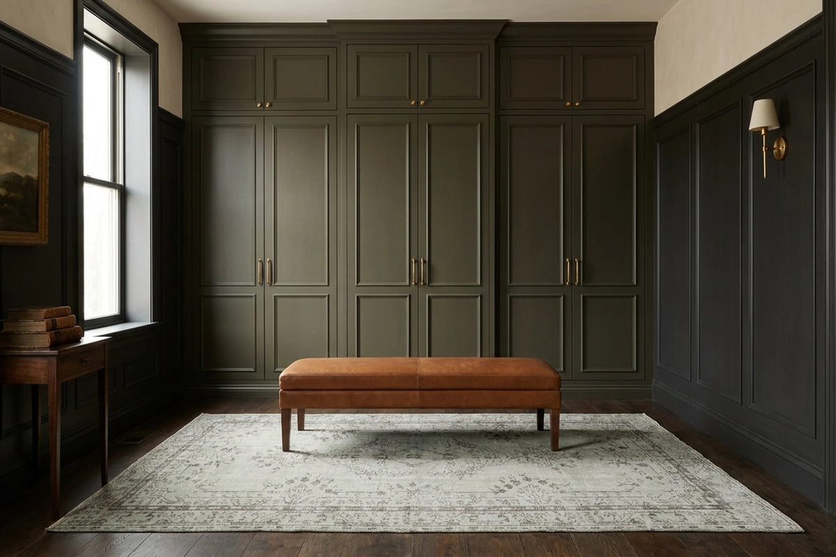 Gray Turkish rug in a styled room