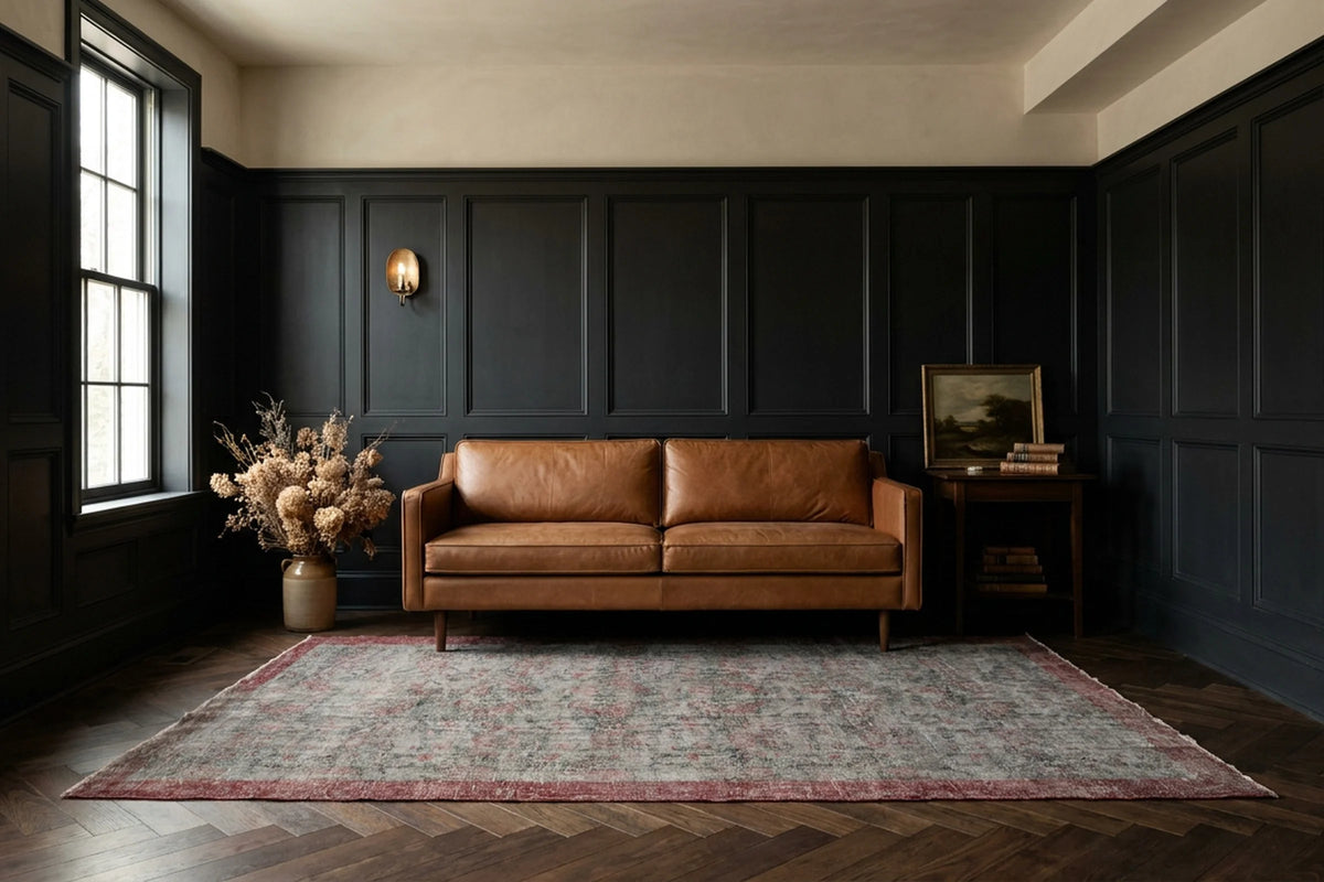 Gray Turkish rug in a styled room