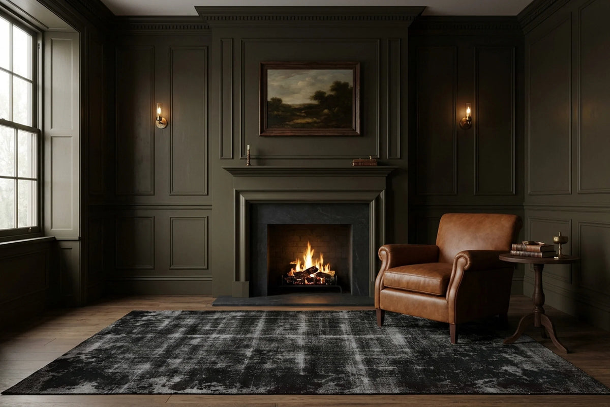 Gray Turkish rug in a snug