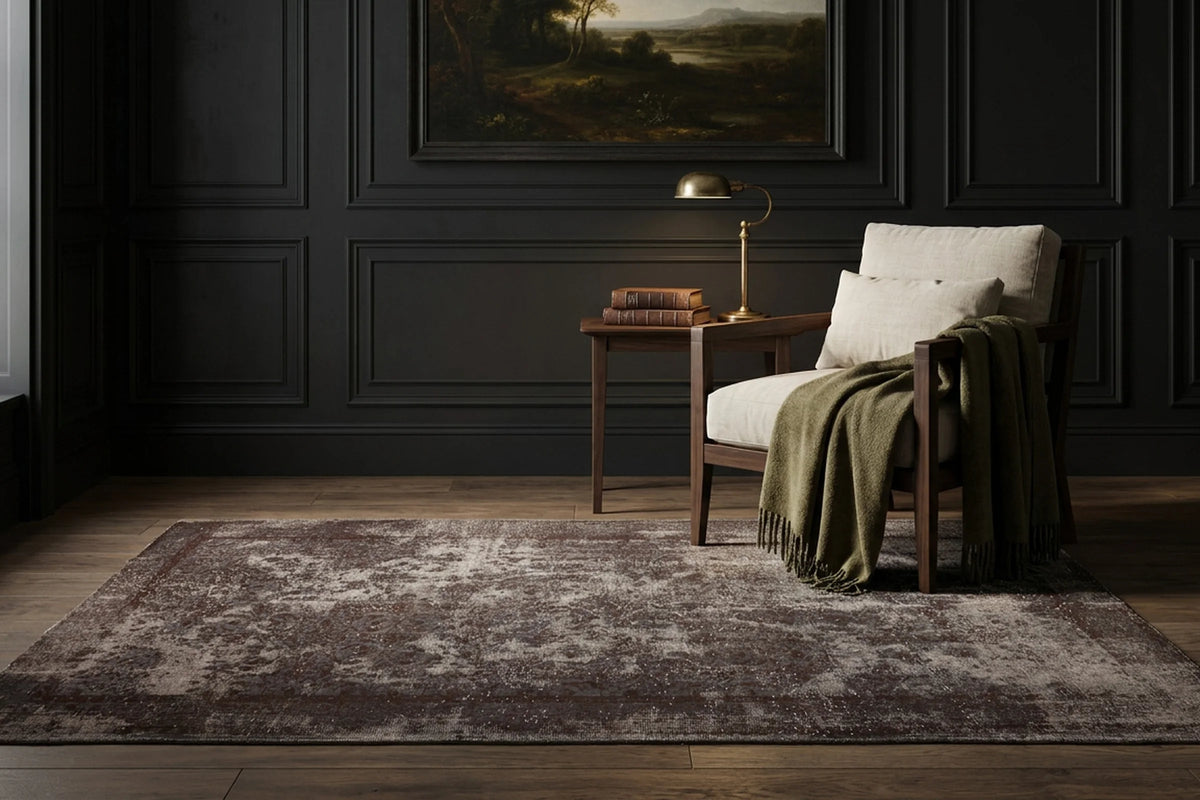 Gray Turkish rug in a styled room