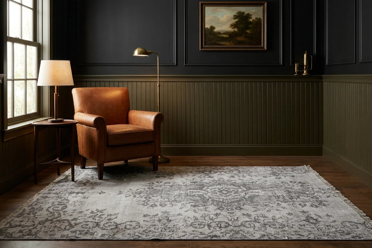 Gray Turkish rug in a styled room