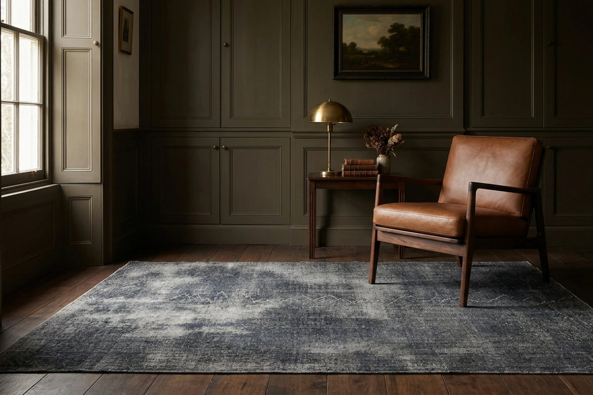 Gray Turkish rug in a styled room
