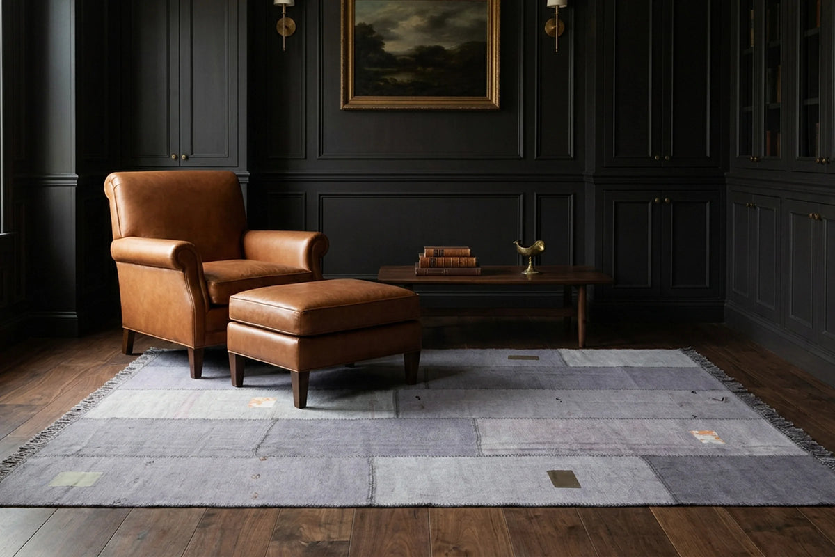 Gray Turkish rug in a styled room