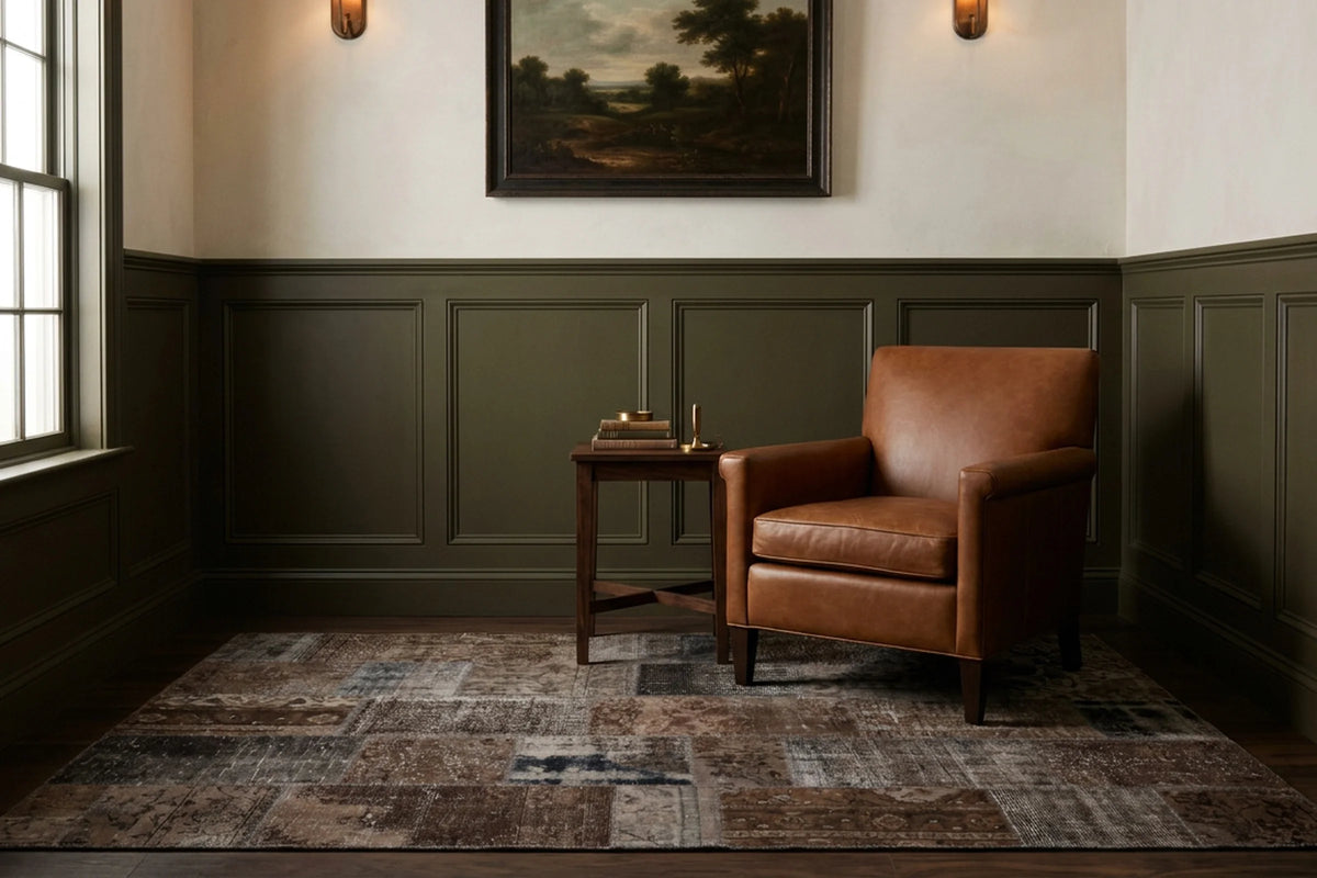 Gray Turkish rug in a styled room