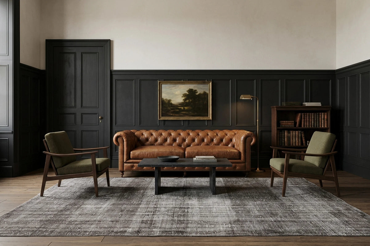 Gray Turkish rug in a styled room