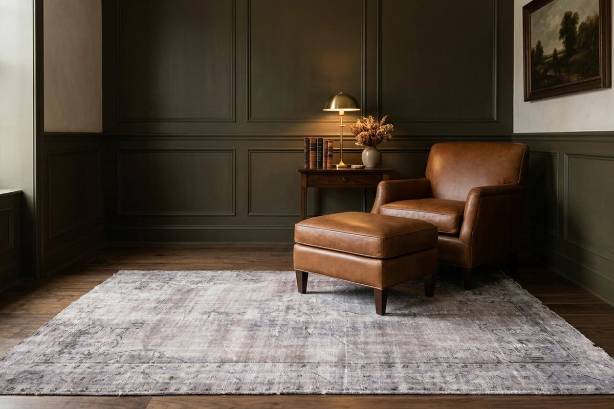 Gray Turkish rug in a styled room